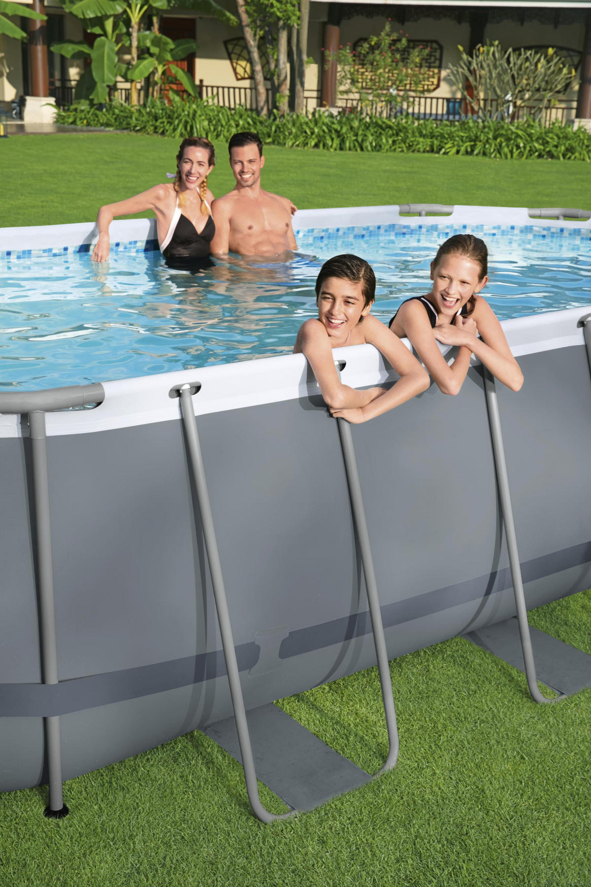 POOL Swom oval Grau 107x305x305cm - Grau, Kunststoff (305/107/305cm) - DELUKE