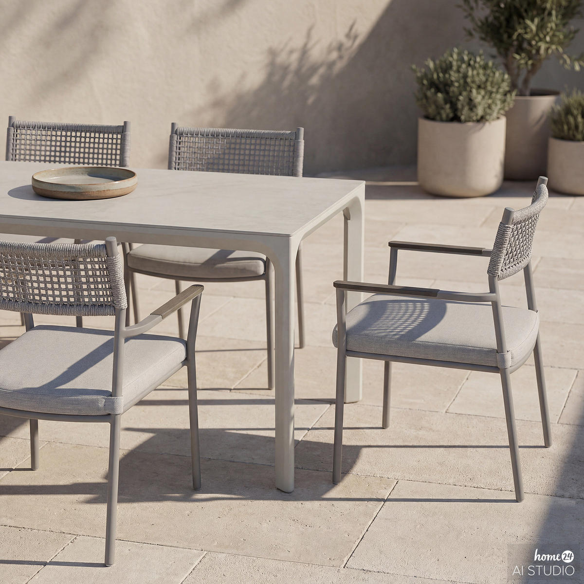 GARTENESSGRUPPE - 7-teilig - Aluminium / Granit - Grau - Grau, Kunststoff/Textil - home24