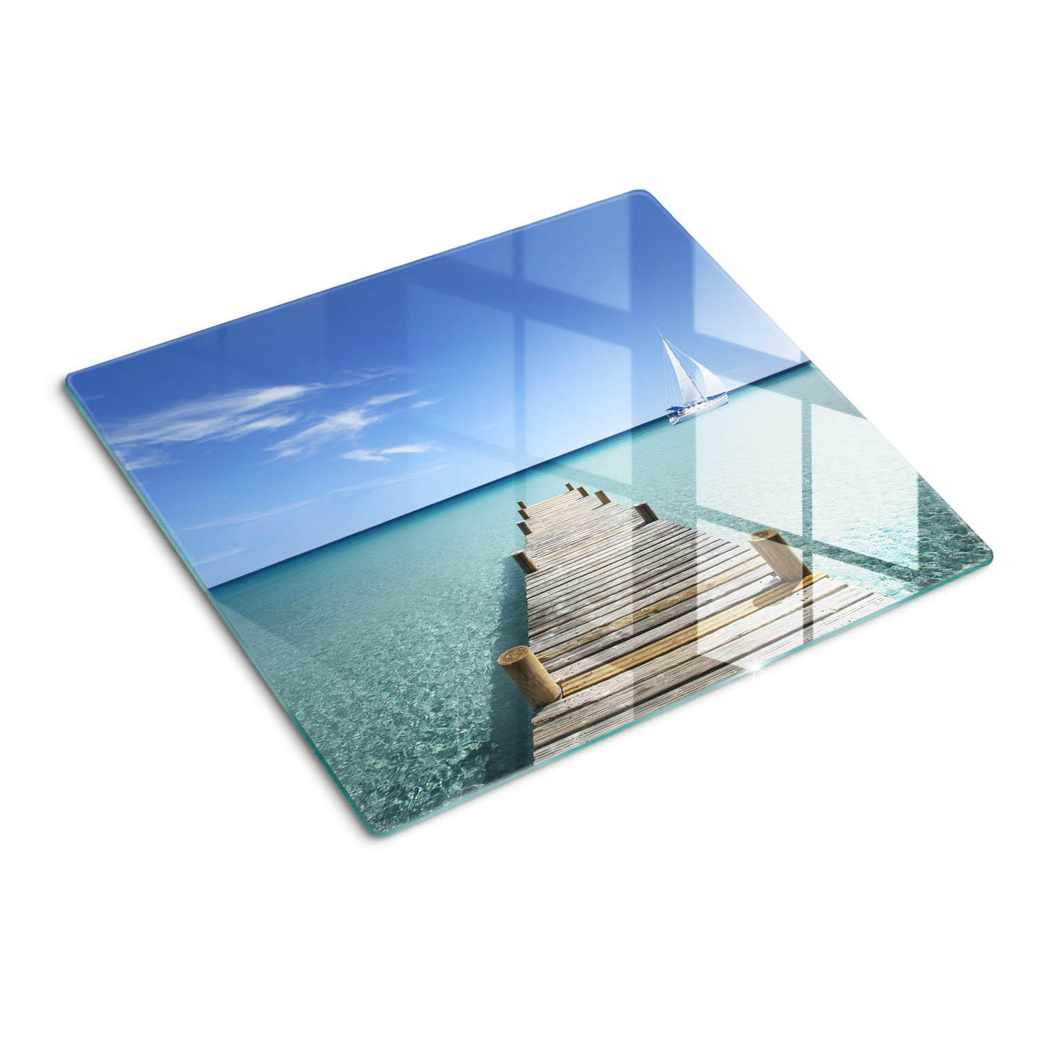 GLASPLATTE 60x52 cm Holzsteg - Blau, Glas (60/0.4/52cm) - TULUP