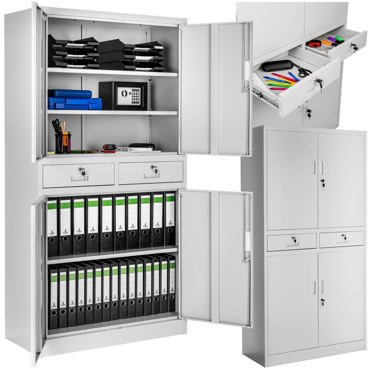 AKTENSCHRANK ,180 x 80 x 40 cm,hellgrau - Hellgrau, Metall (40/180/80cm) - tectake