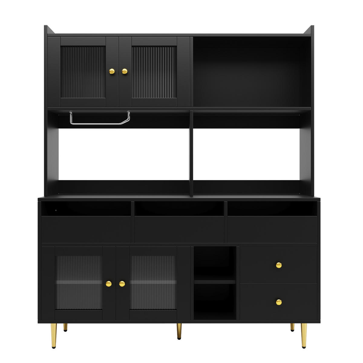 HOCHSCHRANK mit Glastüren und Weinregal 145 x 39 x 171 cm Schwarz - Schwarz, Holzwerkstoff (39/171/145cm) - Meubliv