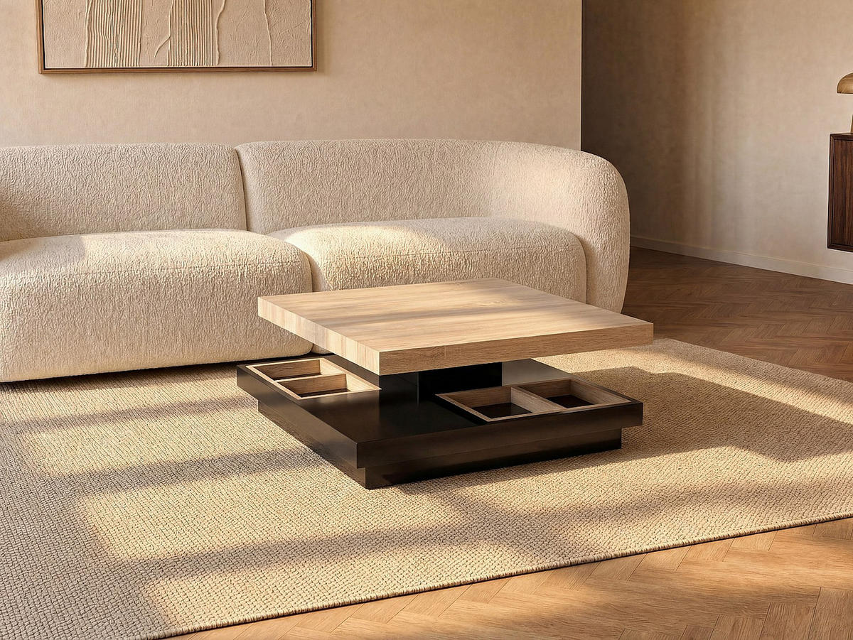 COUCHTISCH - 80 cm x 80 cm - holz - schwarz, naturfarben hell Fausto - Schwarz/Naturfarben, Holz (80/80/34cm) - Vente-Unique