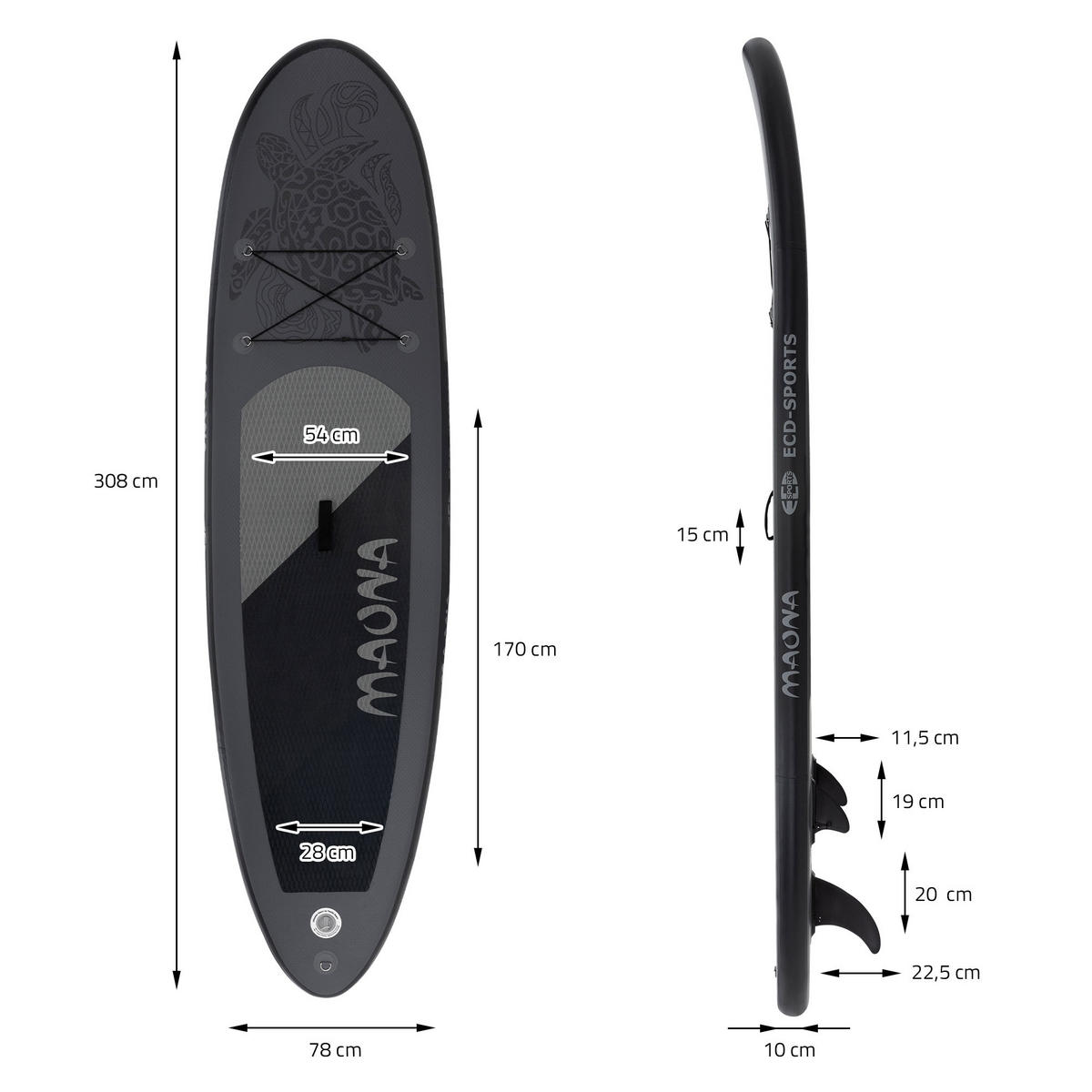 STAND UP PADDLE BOARD Maona Schwarz - Schwarz, Kunststoff (308/78/10cm) - ECD-Germany