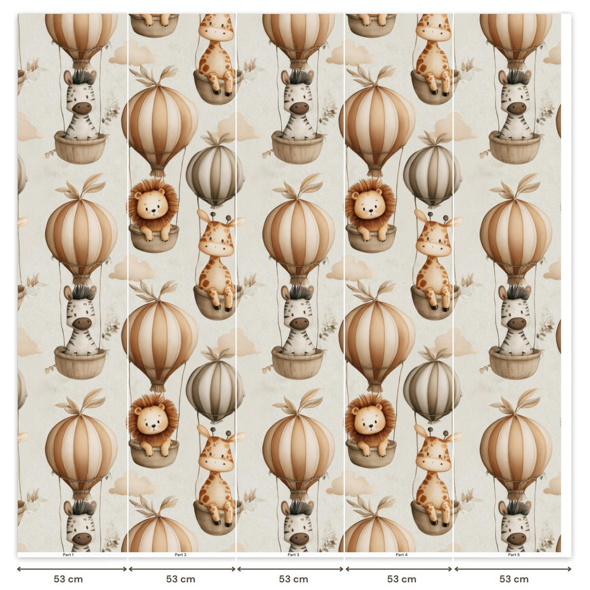 KINDERTAPETE - Safari - Heißluftballons - Taupe - 260x240 cm - Beige, Papier (260/240cm) - OnlyWow