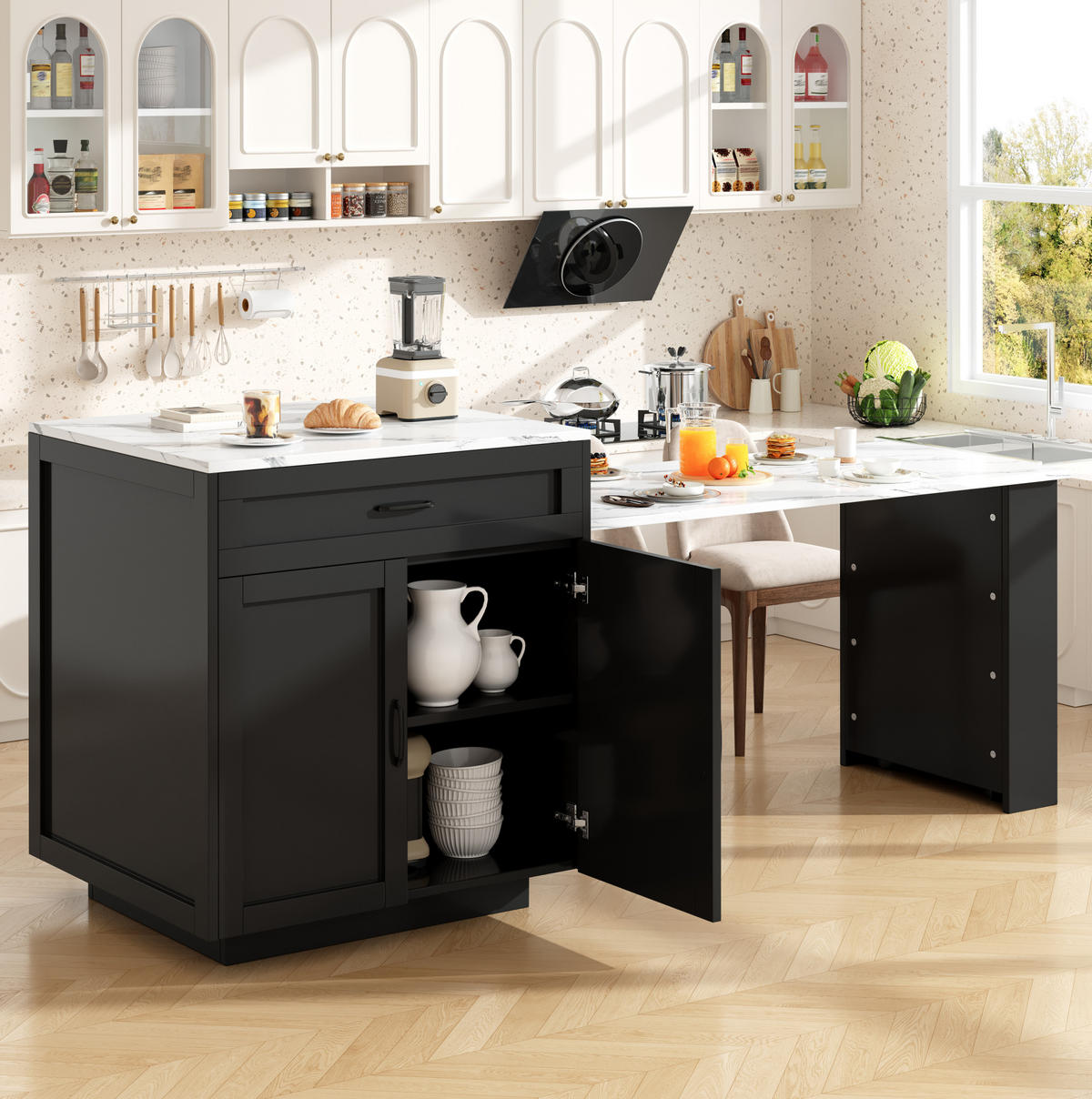 STEHTISCH ausziehbar mit Stauraum 98-204 x 70 x 93,5 cm Schwarz - Schwarz, Holz (70/93.5/204cm) - Beauniv