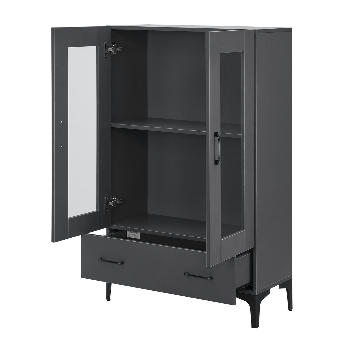 VITRINE Søndersø - Dunkelgrau, Glas/Holzwerkstoff (70/115/31cm) - [en.casa]