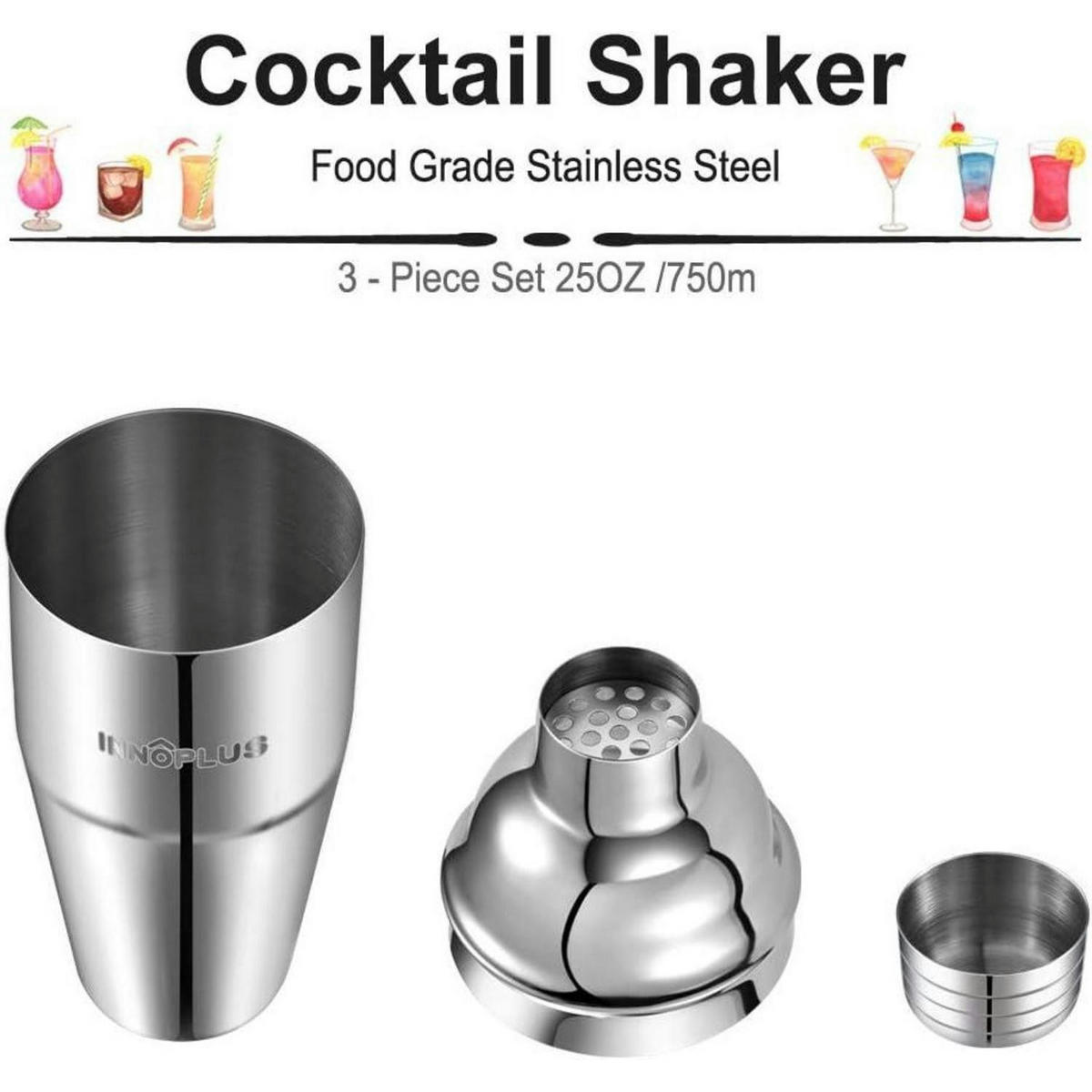COCKTAIL Shaker Set Edelstahl 750 ml - Silberfarben, Metall (9.2/9.2/19.6cm)
