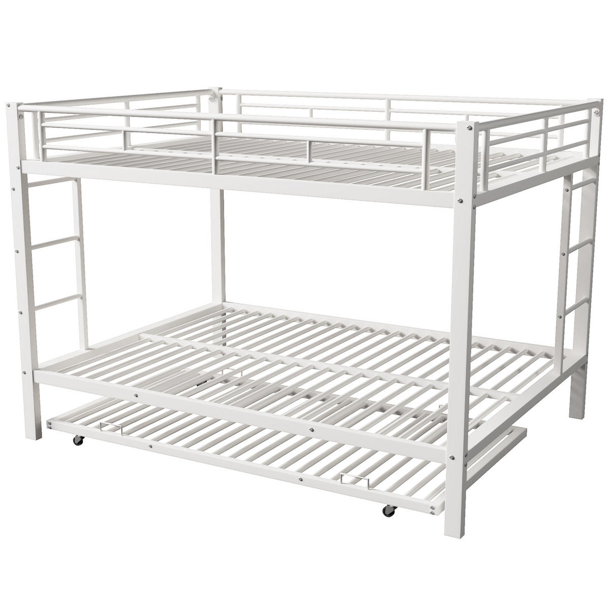ETAGENBETT aus Metall 140x200 cm Weiß mit Ausziehbett und hohen Geländern - Weiß, Metall (140/200cm) - Modfu