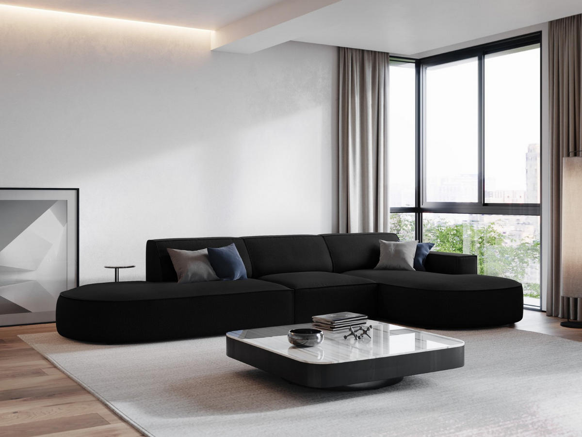 ECKSOFA rechts Jodie aus strukturiertem Stoff schwarz 4 Sitzplätze - Schwarz, Textil (166/342cm) - Micadoni