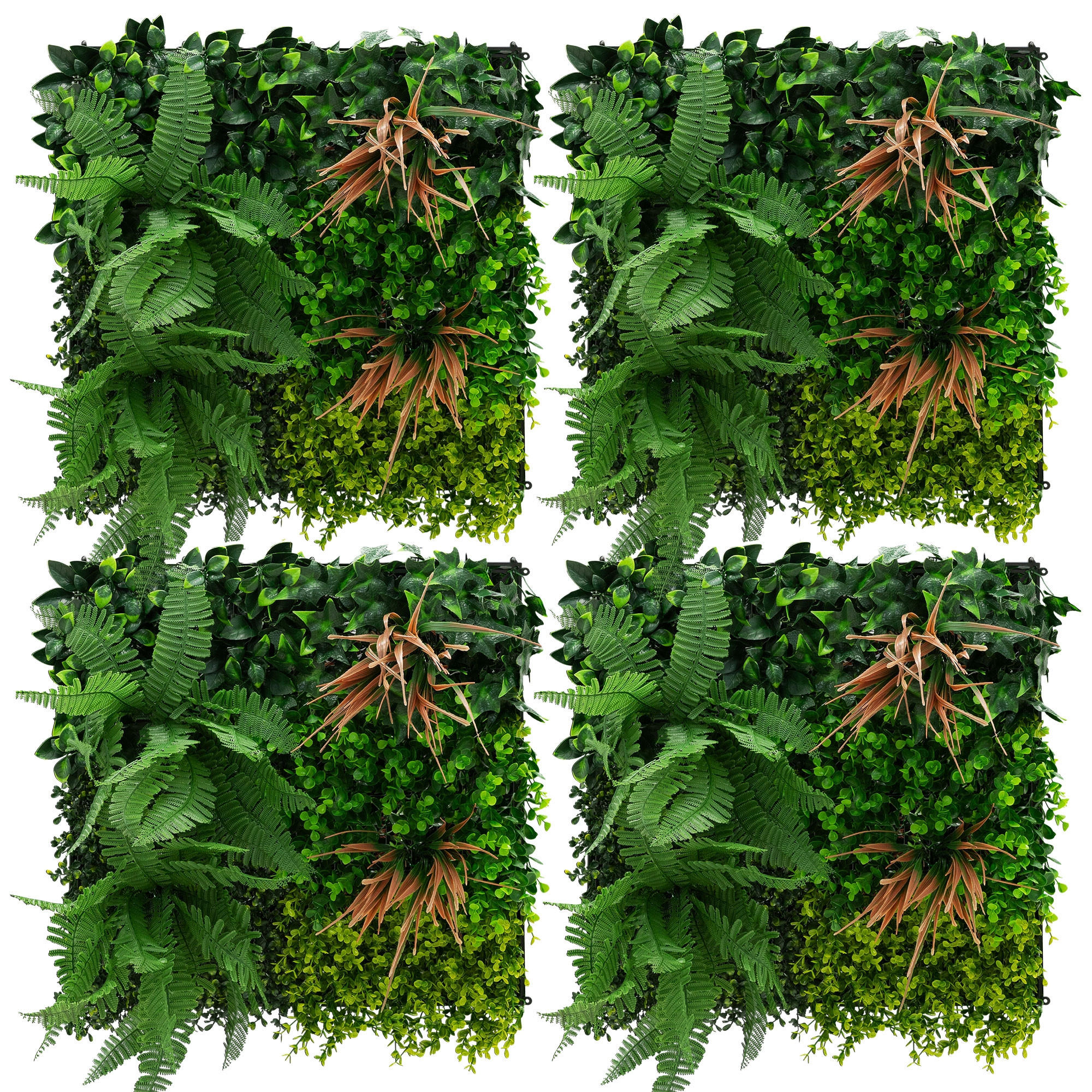 KÜNSTLICHE PFLANZENWAND 4er Set 50x50 cm Kunstpflanzen Wand Innen Aussen Grün Tropical Mix - Waldgrün/Kupferfarben, Kunststoff (50/50/10cm) - ECD-Germany