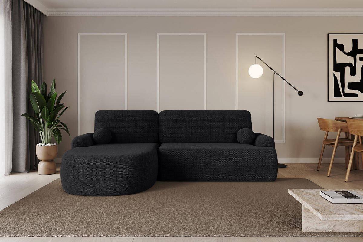 WOHNLANDSCHAFT mit Schlaffunktion und Bettkasten LIRA-L - 264x172x89 Schwarz - Schwarz, Holzwerkstoff/Textil (264/172cm) - ALTDECOR