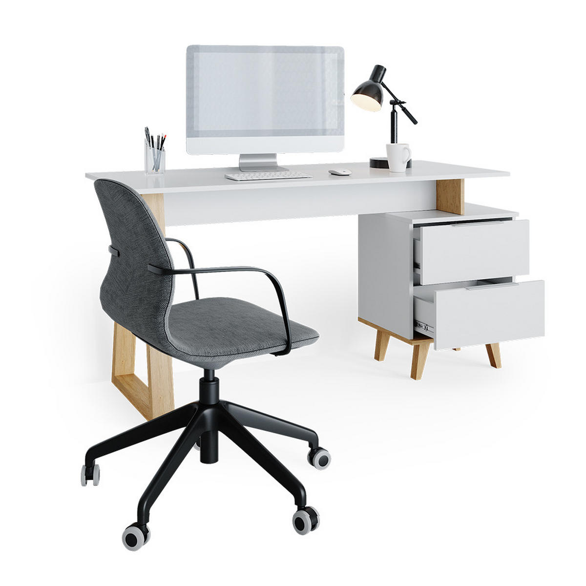 SCHREIBTISCH Nautica Weiß 138 x 60 cm mit Schubladen L - Eichefarben/Weiß, Holzwerkstoff (60/138/77cm) - Vicco