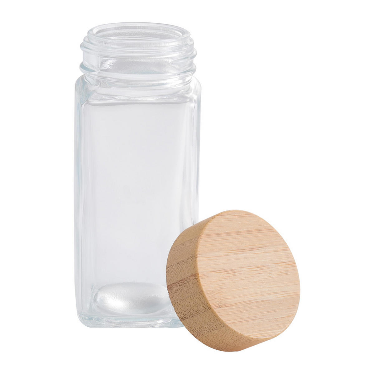 GEWÜRZGLAS-SET 24 Stück mit Bambusdeckel und 120ml Fassungsvermögen Glas/Bambus 4.5/4.5/10.5cm - Transparent, Glas/Holz (4.5/10.5/4.5cm) - Livingandhome