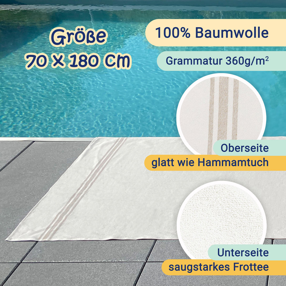STRANDTUCH, 100% Baumwolle - Beige, Textil (70/180cm) - Zollner
