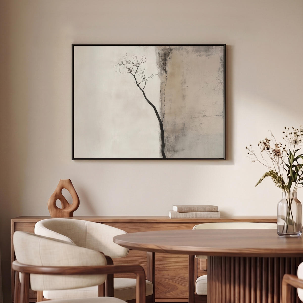 LEINWAND Bilder mit Rahmen - Wabi sabi - Pflanze - Beige - 80x60 - Taupe, Textil (80/60cm) - MuchoWow