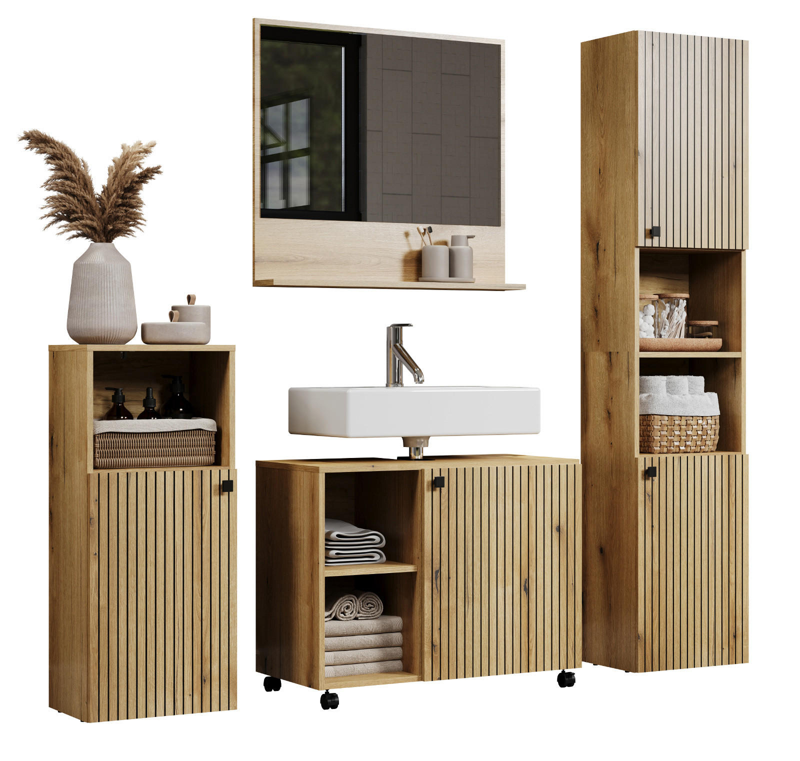 Top.Furn Badmöbel-Set Eiche 40x190x180 cm