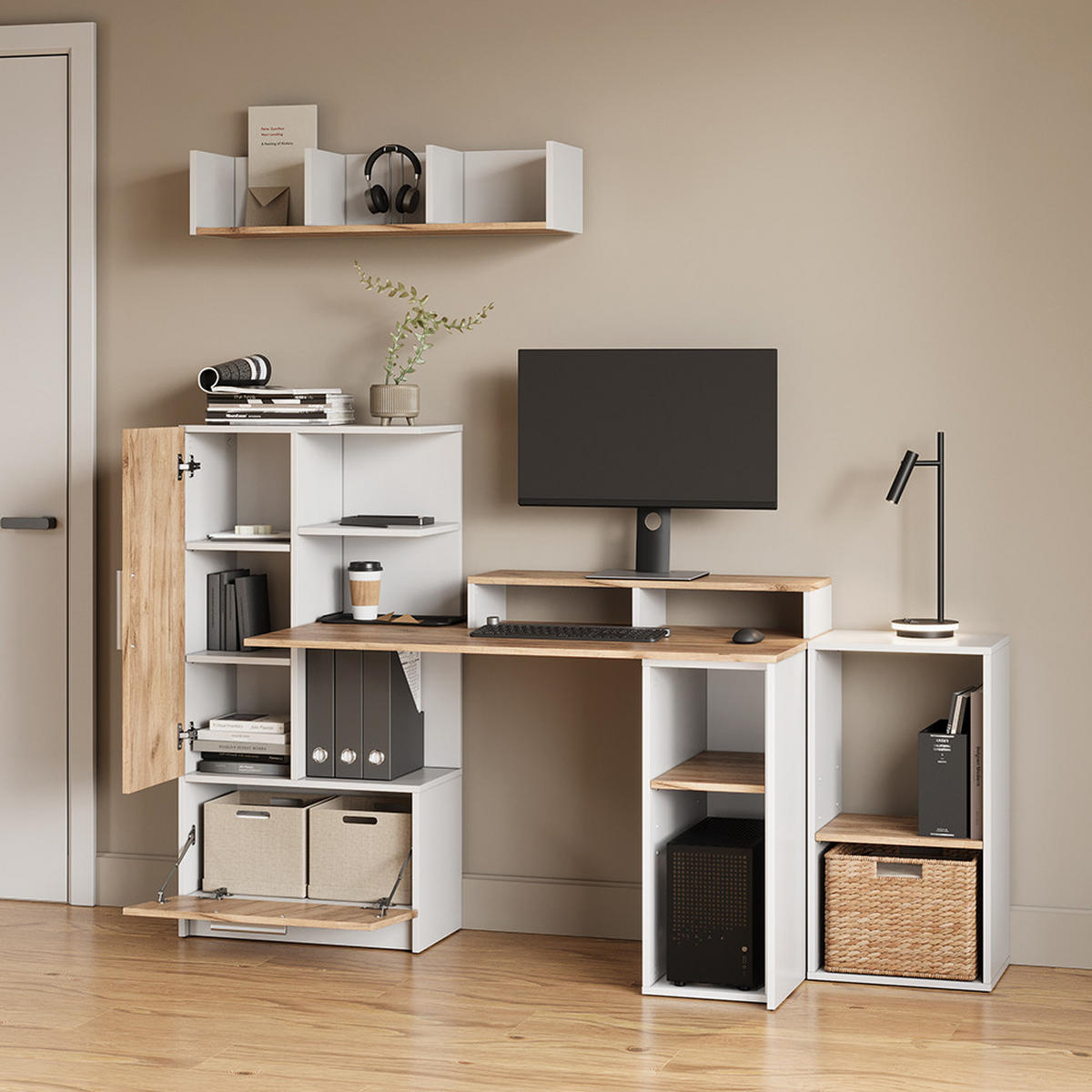 WANDREGAL Lorena Weiß/Goldkraft Eiche 90 x 20 cm - Weiß, Holzwerkstoff (90/20/24cm) - Livinity®