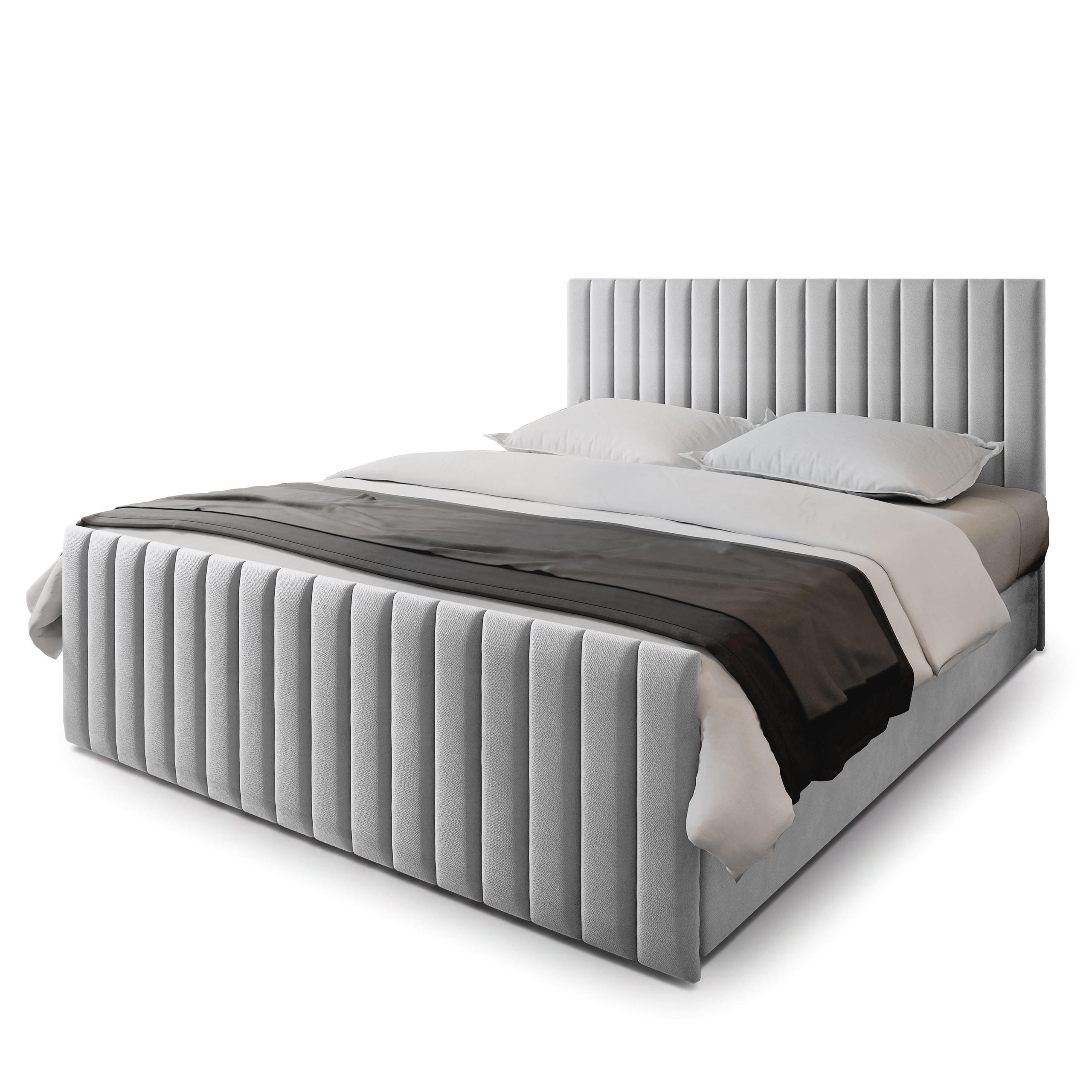 BOXBETT ARION 200x200 cm mit Matratze und Topper, H2+H3 - Hellgrau - Hellgrau, Holz (200/200cm) - MASSENO