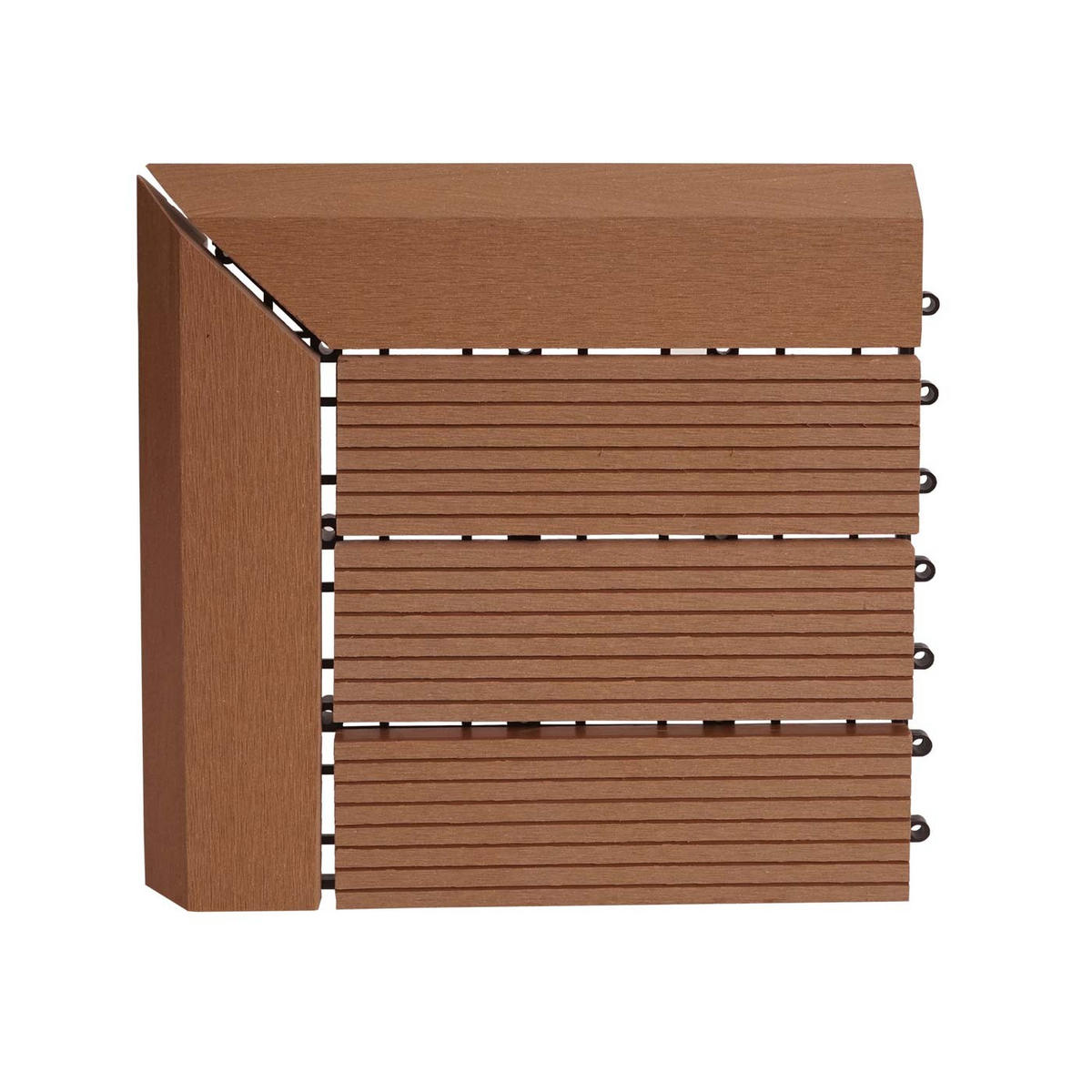 WPC ECK-BODENFLIESE + Abschluss 30x30cm rechts Teak linear - Teakfarben, Kunststoff (30/30/2cm) - BERLINLODGE