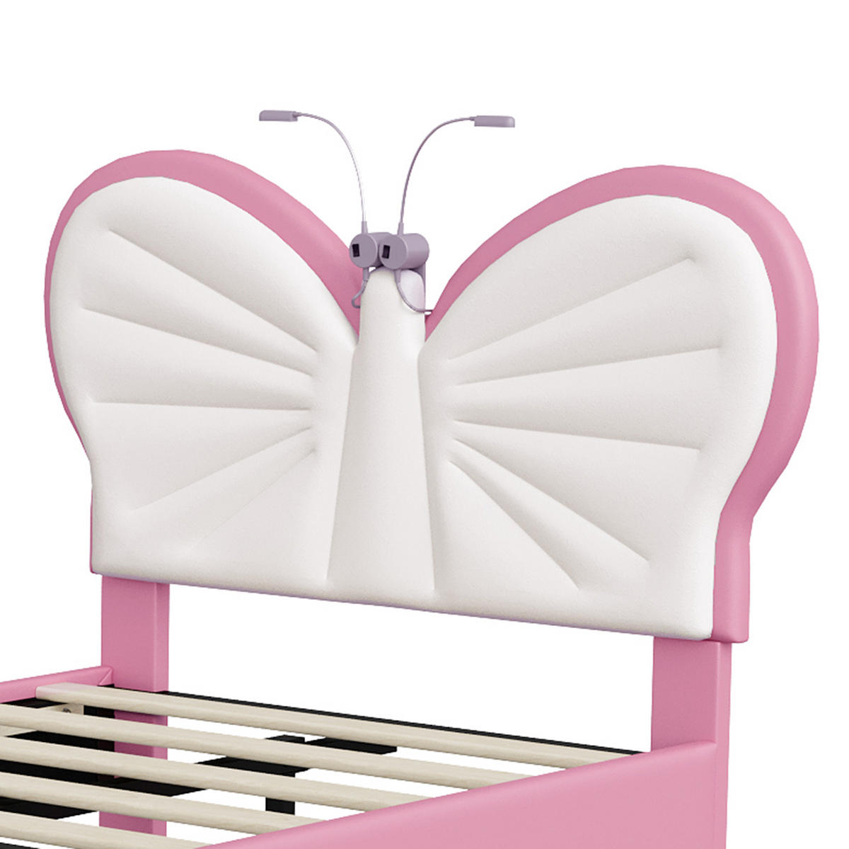 KINDERBETT Schmetterling mit LED-Leselampen 90/200 cm Samt Rosa - Pink, Textil (90/200cm) - Creahappy