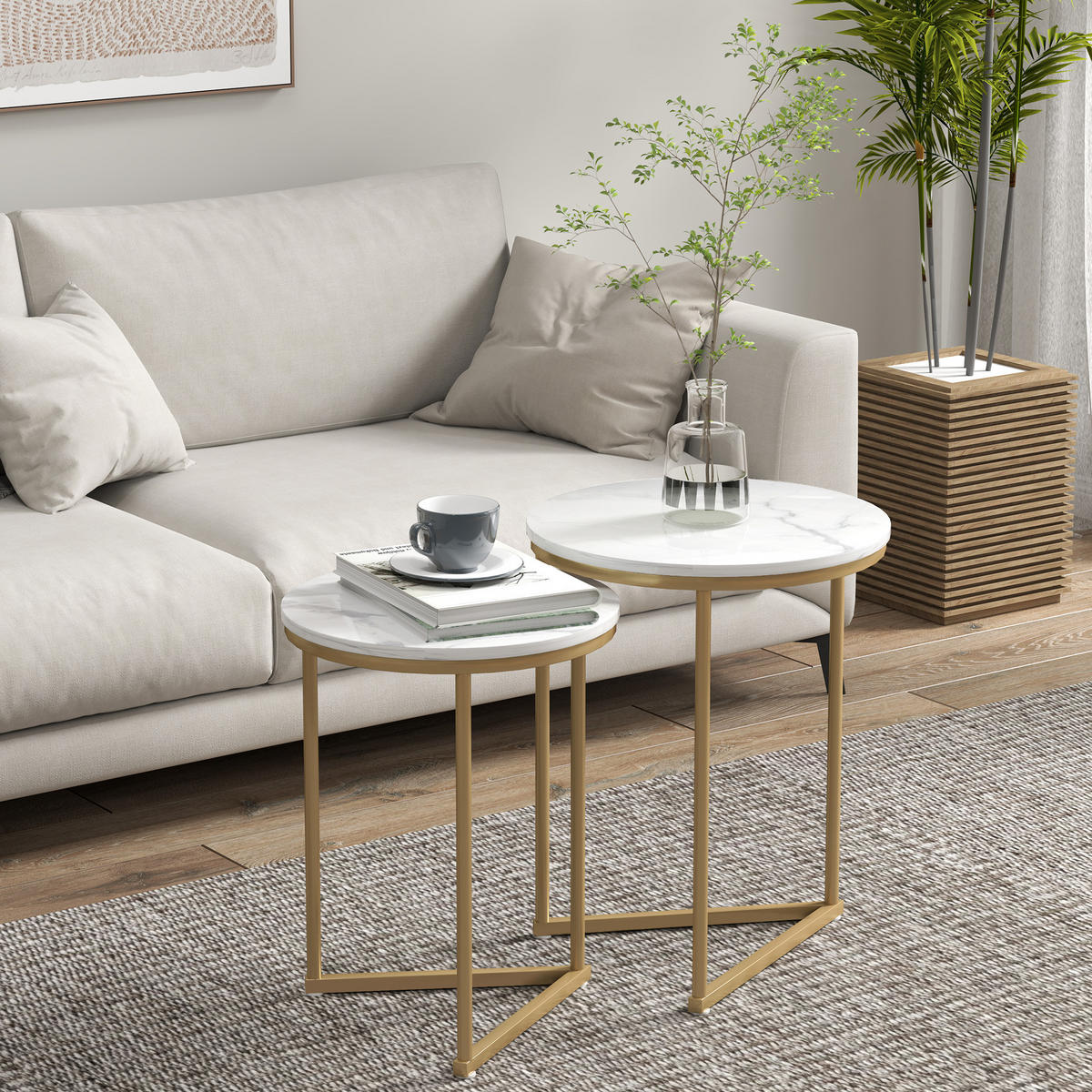 SIDOBORD, 2-set, MDF och stål, guld - Guldfärgad, Metall (45/45/55cm) - HOMCOM