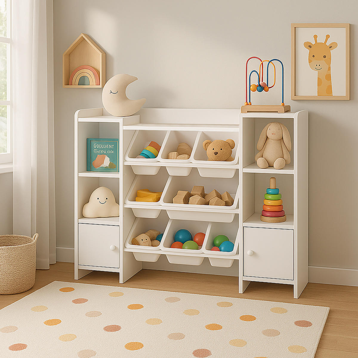 DETSKÝ regál - biela, kompozitné drevo/plast (138.5/94.5/29.5cm) - Relaxdays