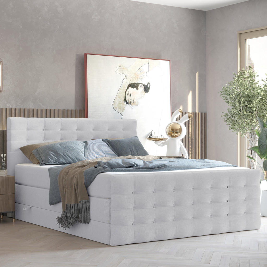 Thumbnail - Maison de Reve Boxspringbett, Grau, Textil, Buche, Kiefer, H2, Höhe ca. 40 cm, 180x200 cm, Oeko-Tex® Standard 100, FSC 1...