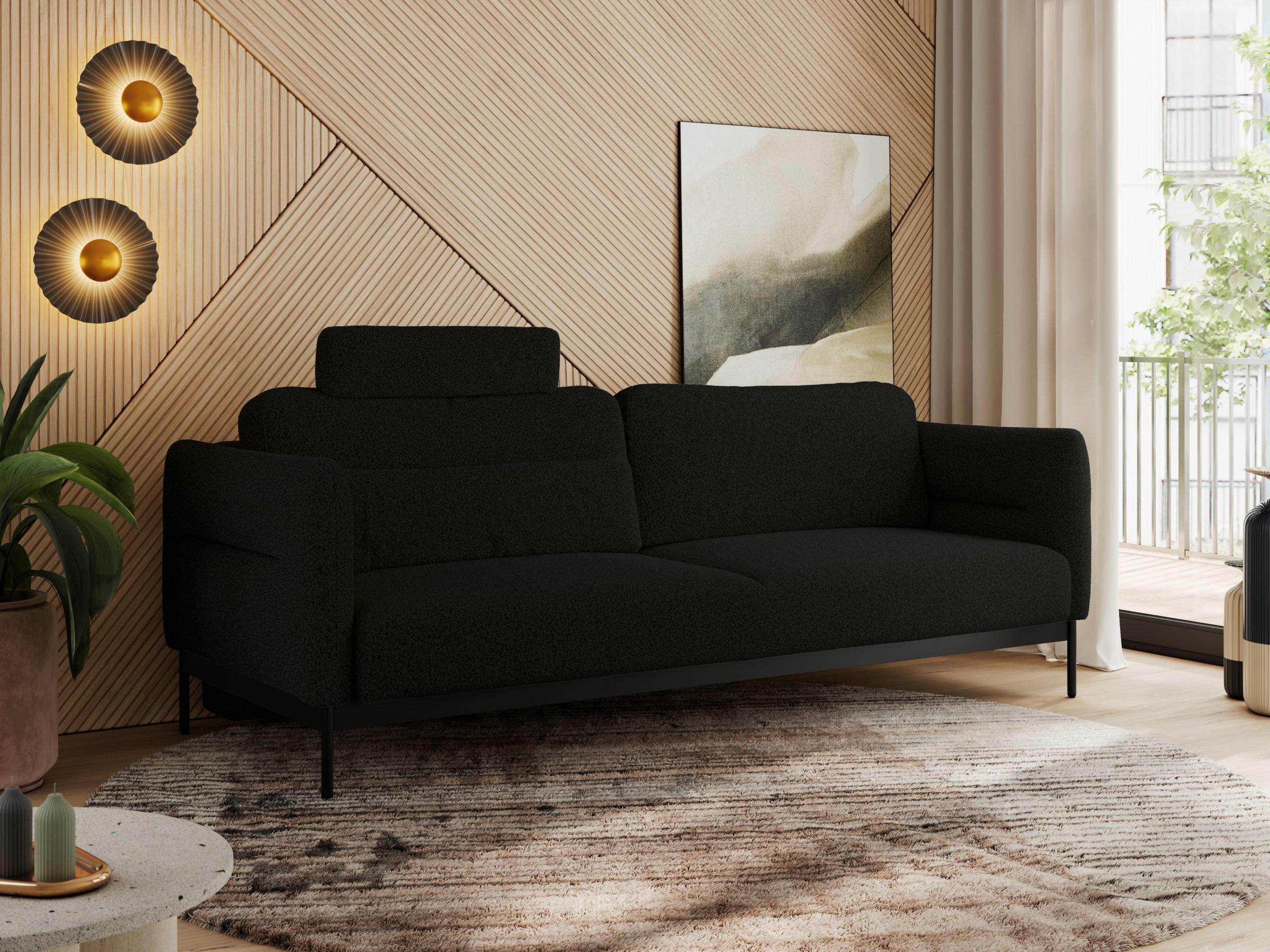 SOFA SALENTO Schwarz Boucle - Schwarz, Textil/Metall (221/82/101cm) - MKS