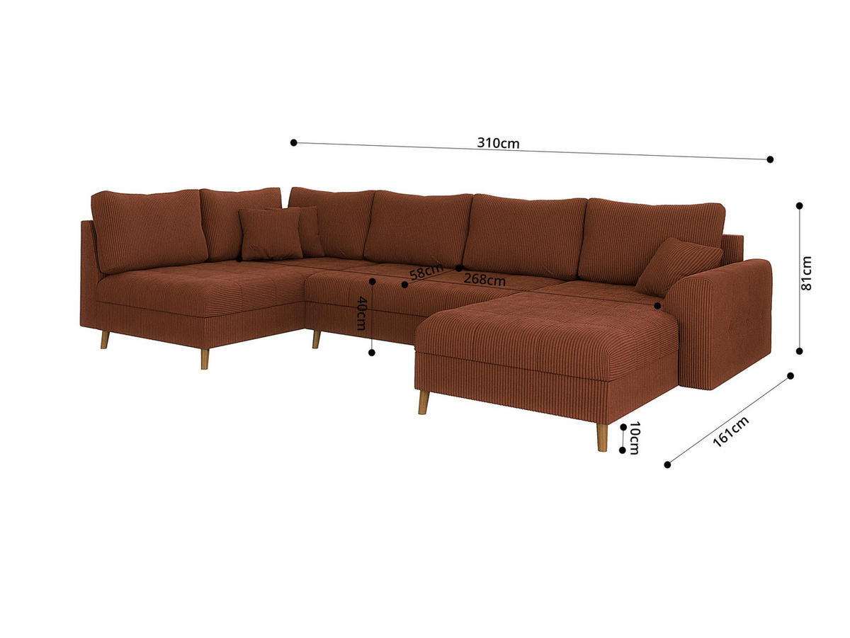 WOHNLANDSCHAFT Alma Terrakotta Cord - Ottomane rechts - Terra cotta/Braun, Holz/Textil (310/81/161cm) - S-Style Möbel