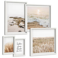 BILDER SET 5er Set - 50x50 cm & 20x30 cm & 40x60 cm Weißer Rahmen - Wiesen, Strand, Boho-Stil - Weiß, Kunststoff (40/60cm) - TULUP