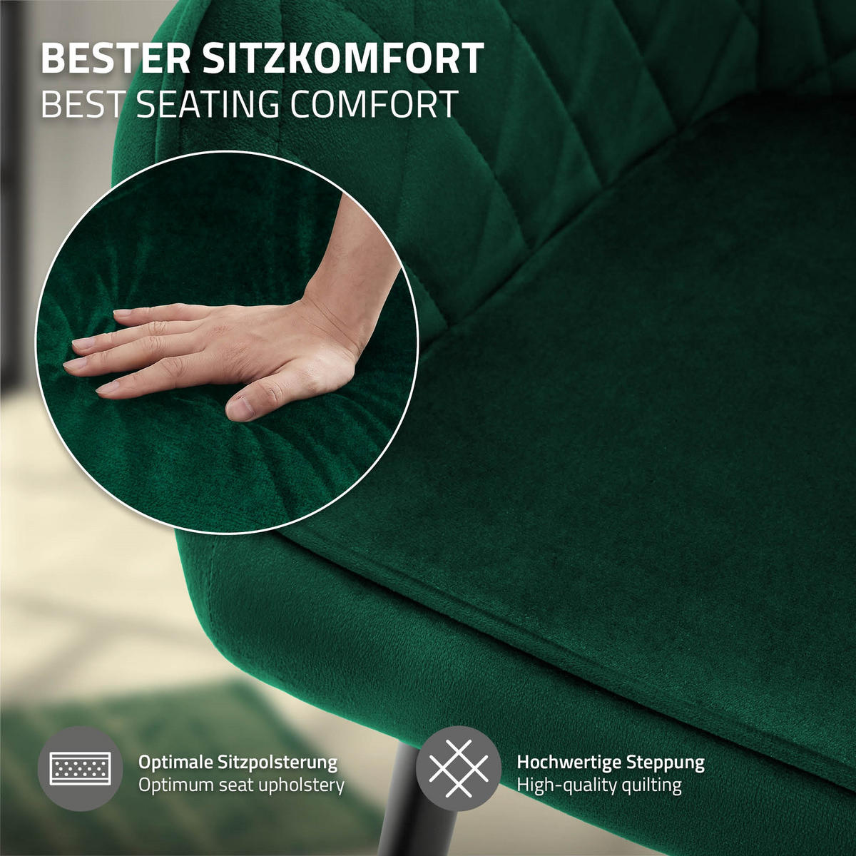ESSZIMMERSTUHL 6er Set Dunkelgrün Samt - Dunkelgrün/Schwarz, Textil/Metall (63/80/60cm) - ML-DESIGN