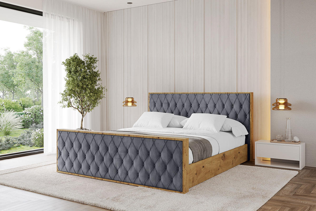 POLSTERBETT mit Bettkasten, Fußteil und Lattenrost, Boxbett ohne Matratze - ENZO5-Z 180x200 Dunkelgrau - Dunkelgrau, Holzwerkstoff/Textil (180/200cm) - ALTDECOR