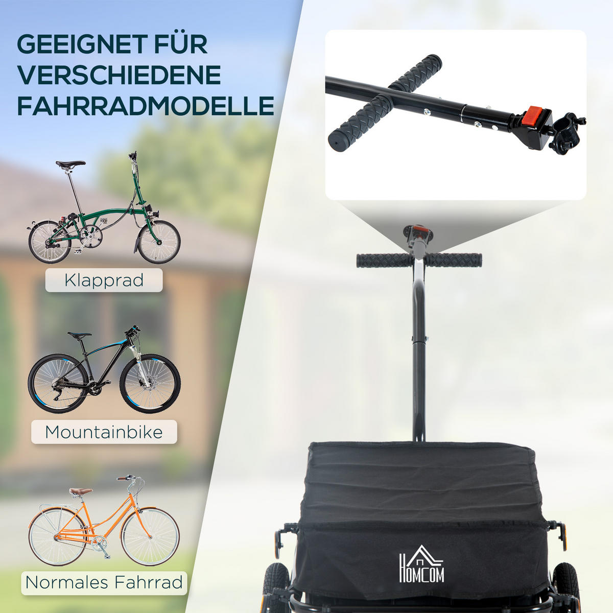 FAHRRADANHÄNGER, PP, Schwarz, 144L x 59B x 80H cm - Schwarz, Metall (59/80/144cm) - HOMCOM