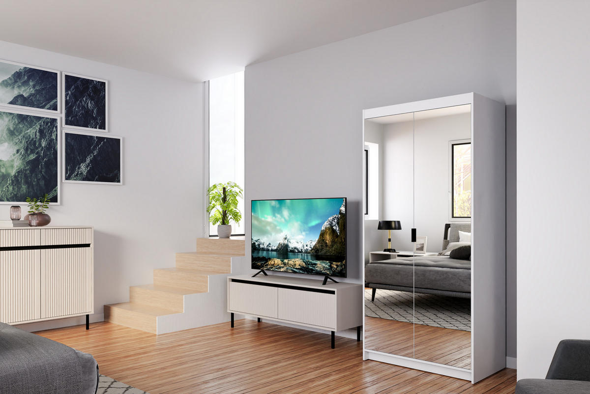KLEIDERSCHRANK Storicos Weiß 89,7/190,5/53 cm - 2T Modern mit Spiegel - Weiß, Holzwerkstoff/Kunststoff (89.7/190.5/53cm) - AX Living
