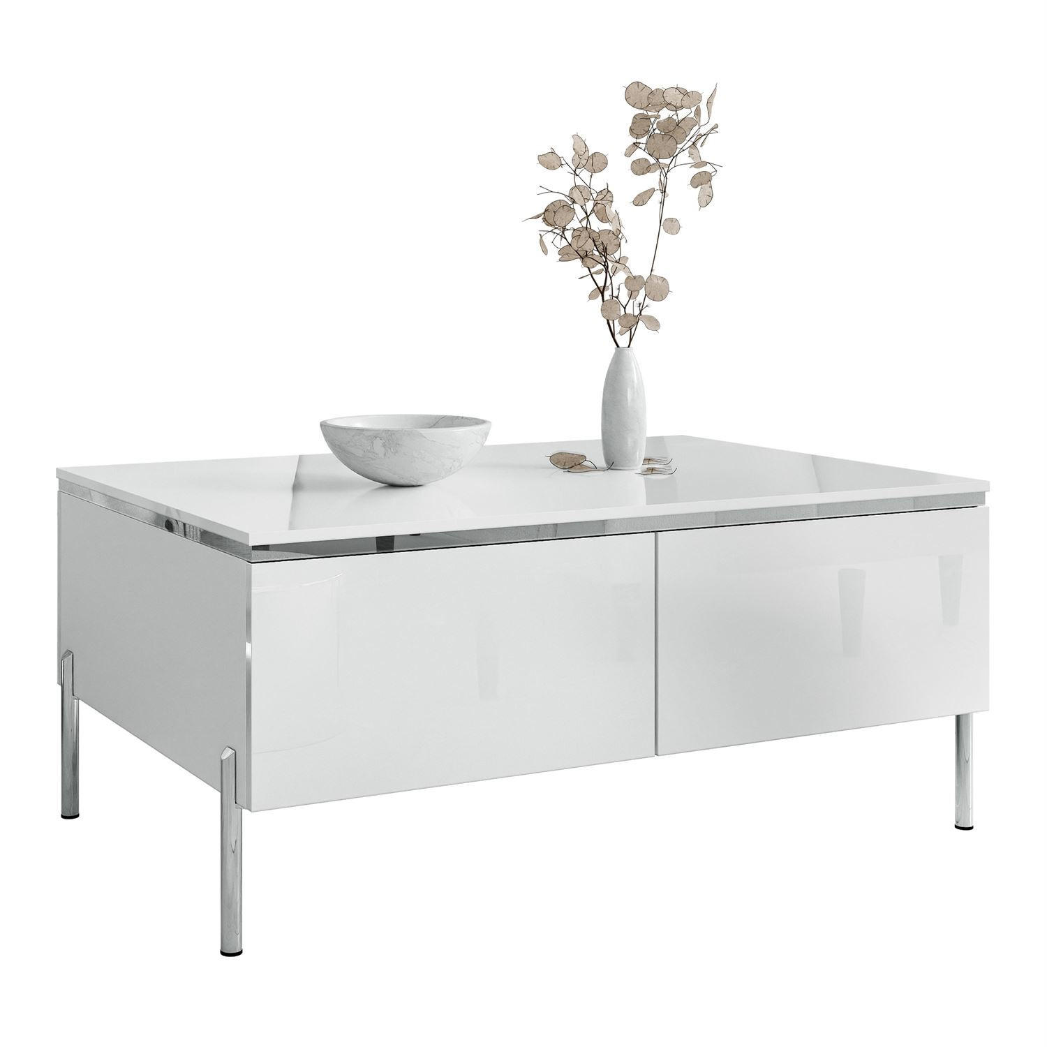 COUCHTISCH AURORA SILVER mit Stauraum und geraden Beinen - Weiß Hochglanz, Holzwerkstoff (60/90/44.5cm) - Lookway