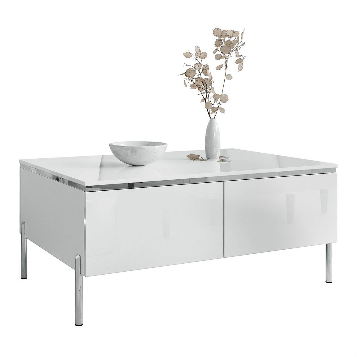 COUCHTISCH AURORA SILVER mit Stauraum und geraden Beinen - Weiß Hochglanz, Holzwerkstoff (60/90/44.5cm) - Lookway