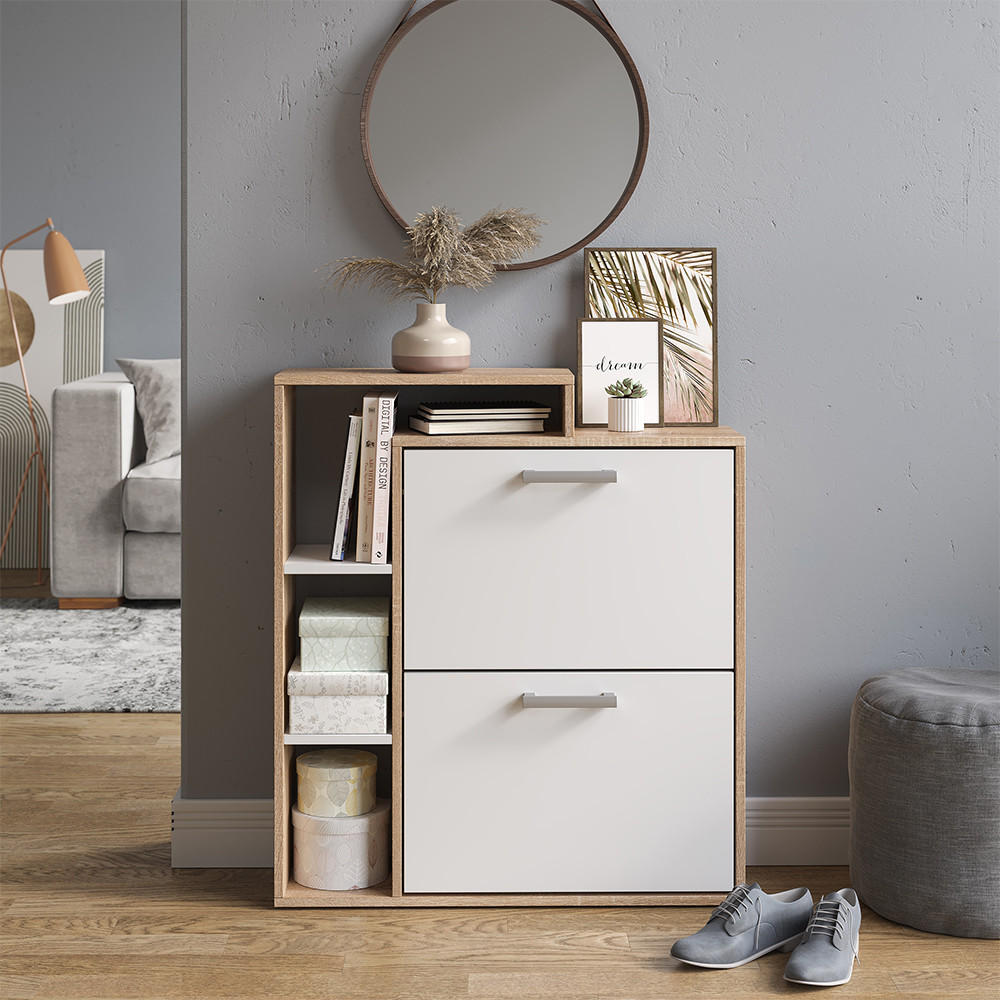 SCHUHKIPPER Orlando Sonoma 24.5 x 90 cm - Weiß/Sonoma Eiche, Holzwerkstoff (24.5/90/80cm) - Vicco