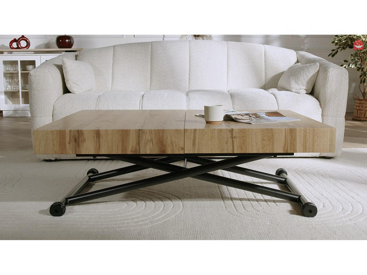 ESSTISCH - 4 Personen, 6 Personen - Holz, Platte - Schwarz, Naturfarben Hell - MORIALA - Schwarz/Naturfarben, Holz (90/220/75cm) - Vente-Unique