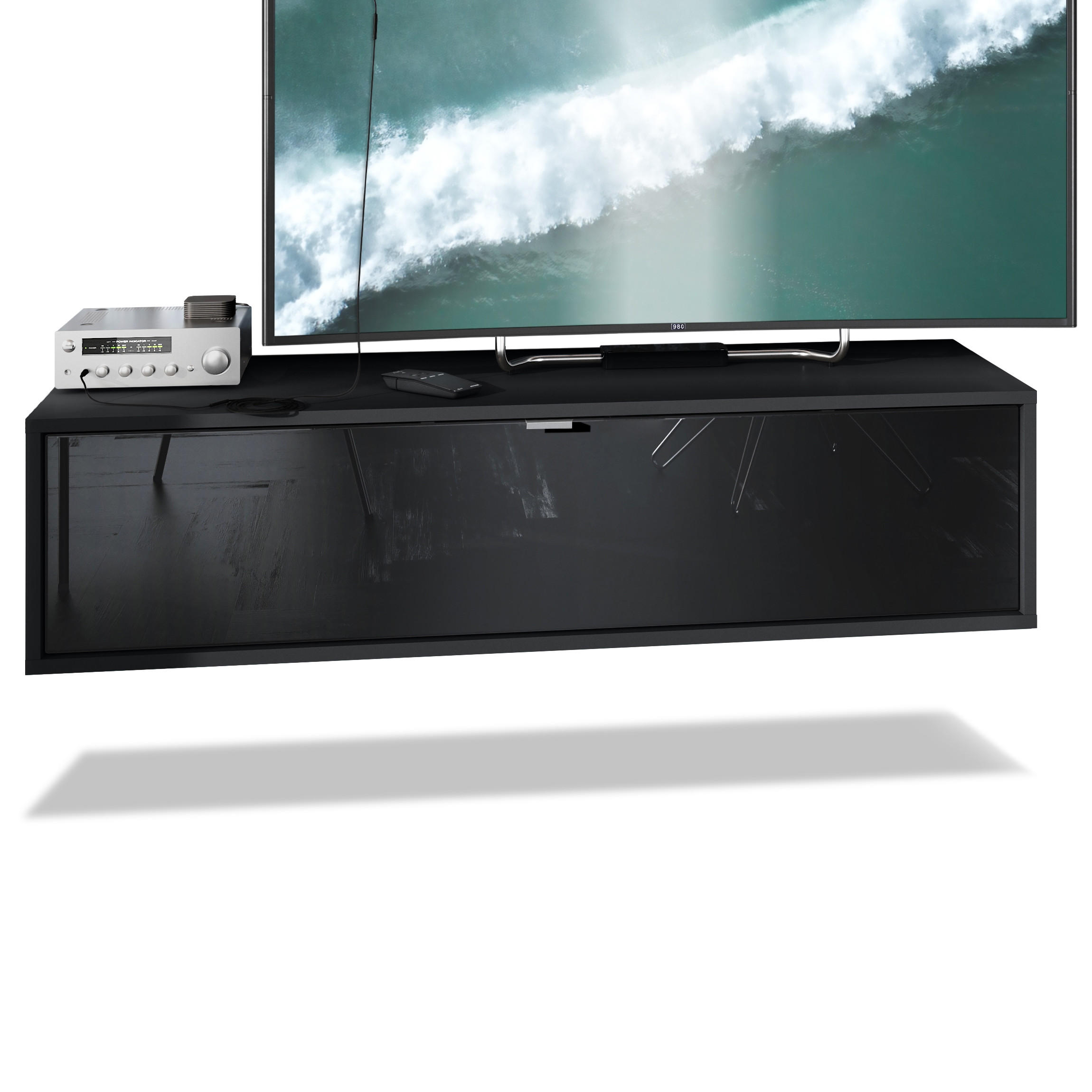 Vladon Lowboard Schwarz Hochglanz 120x29x37 cm