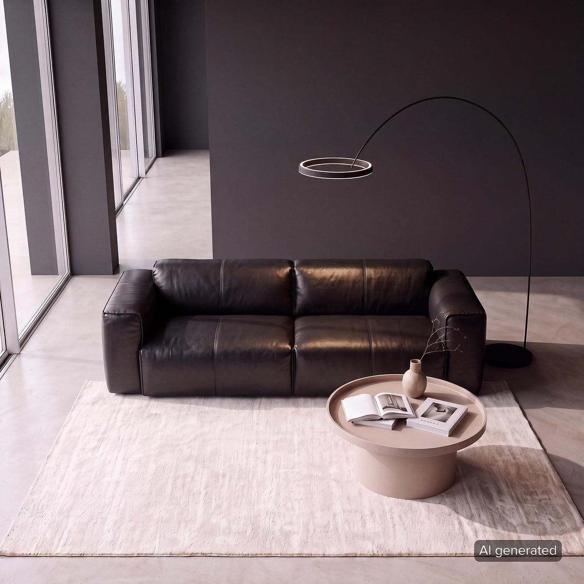 3-SITZER SOFA - Schwarz, Leder/Kunststoff (251/71/102cm) - home24