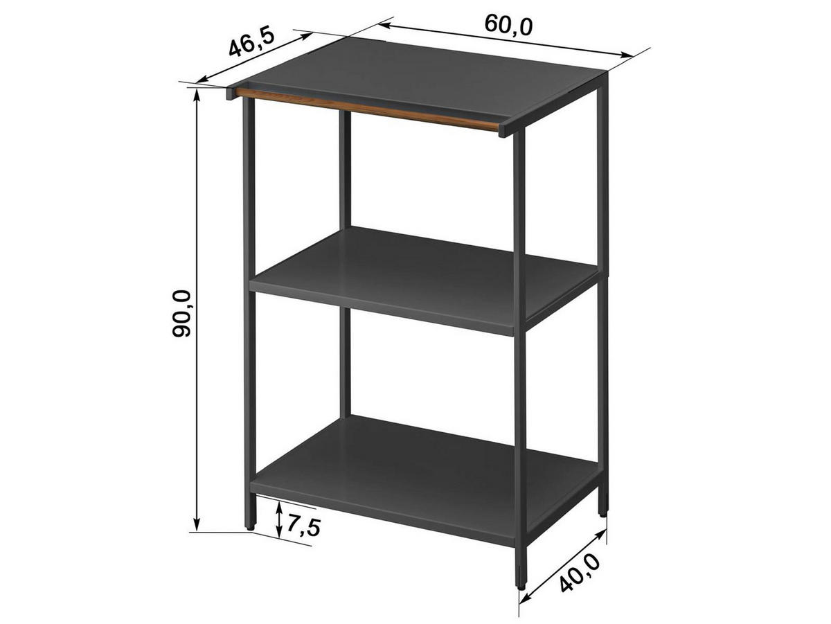 KÜCHENREGAL Tower schwarz 60/90/46 cm 3 Ebenen - Schwarz, Metall (46/90/60cm) - Yamazaki