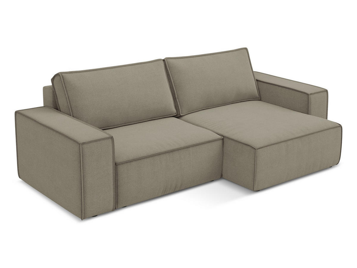 ECKSOFA mit Schlaffunktion Strukturstoff Stoff Beige - Beige/Schwarz, Kunststoff/Textil (257/148cm) - Makamii