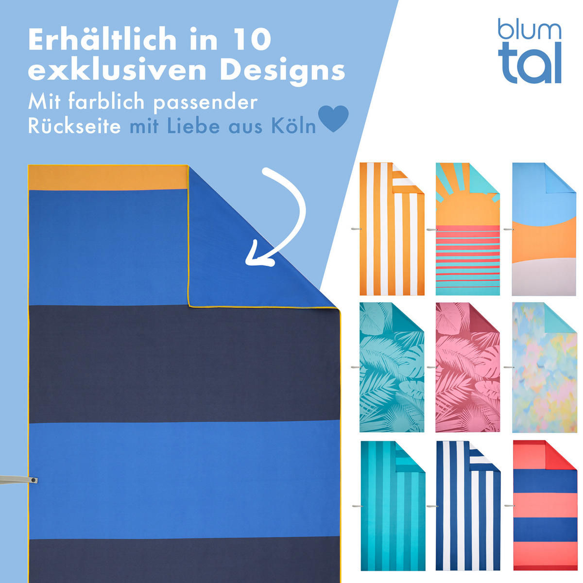 STRANDTUCH Thor 90/180 cm, Blaue & Blaue Streifen - Blau/Dunkelblau, Textil (90/180cm) - Blumtal
