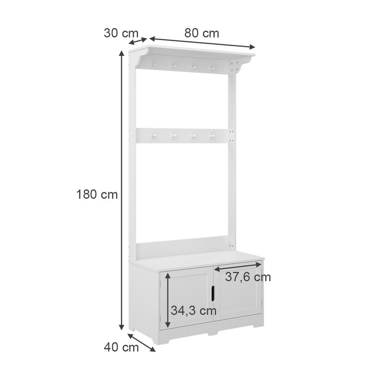 GARDEROBE Lysa Weiß 80 x 180 cm mit 2 Türen - Weiß, Holzwerkstoff (80/180/40cm) - Vicco
