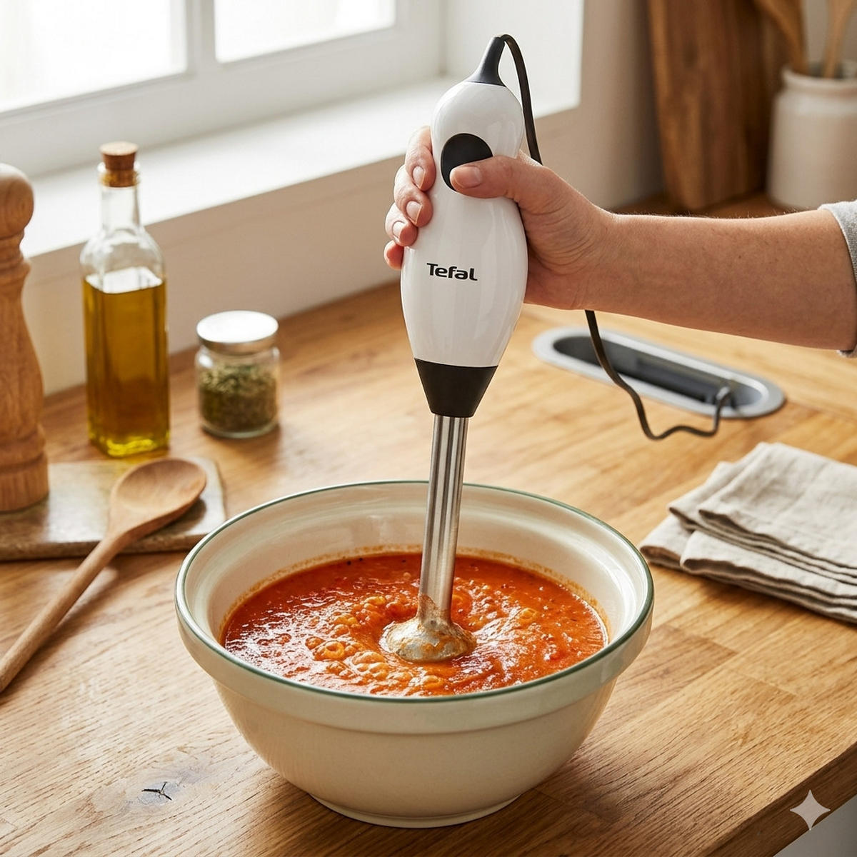 STABMIXER PowerMix 350, Handmixer 350W, Pürierstab Küche, Edelstahl Mixer, Smoothie Mixer, Küchenmixer Elektrisch, Kompakt Design - Silberfarben, Kunststoff/Metall (6/6/34cm) - Tefal