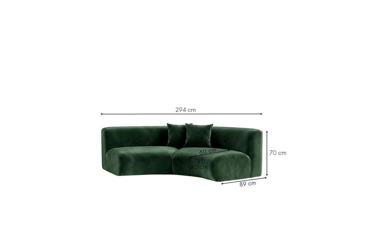 SOFA Round, Velvet-Stoff Bluvel, Grün, GRETA - Grün, Holz (294/70/89cm) - Kaiser Möbel