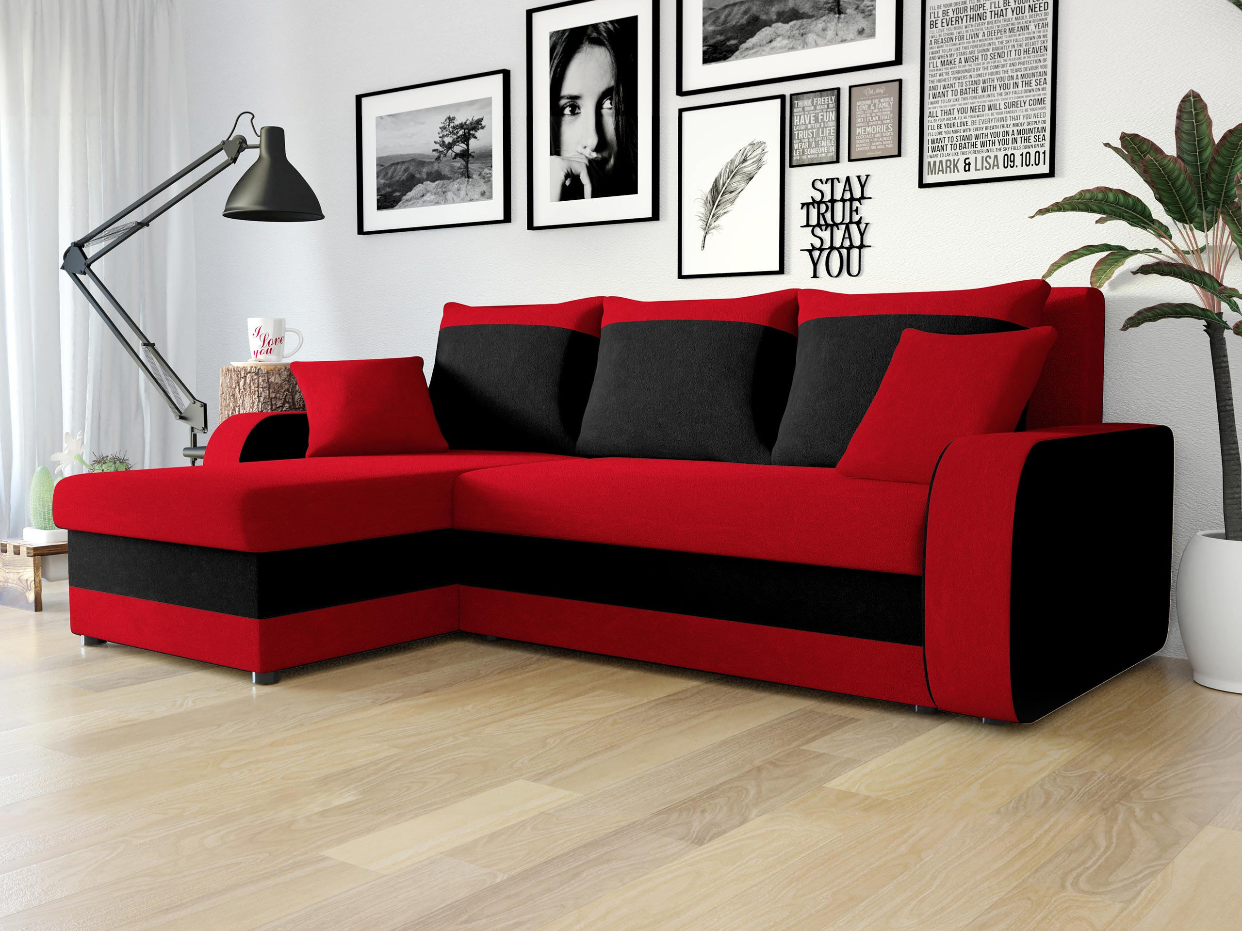 ECKSOFA Kris - Rot/Schwarz, Holz/Kunststoff (238/147cm) - MIRJAN24
