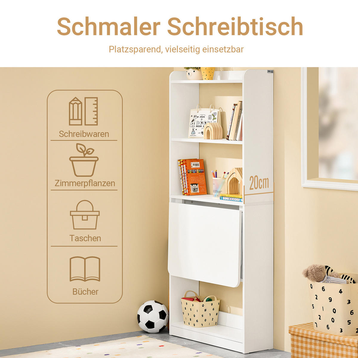 SCHREIBTISCH Weiß klappbar - Weiß, Holzwerkstoff (58/64/145cm) - SoBuy