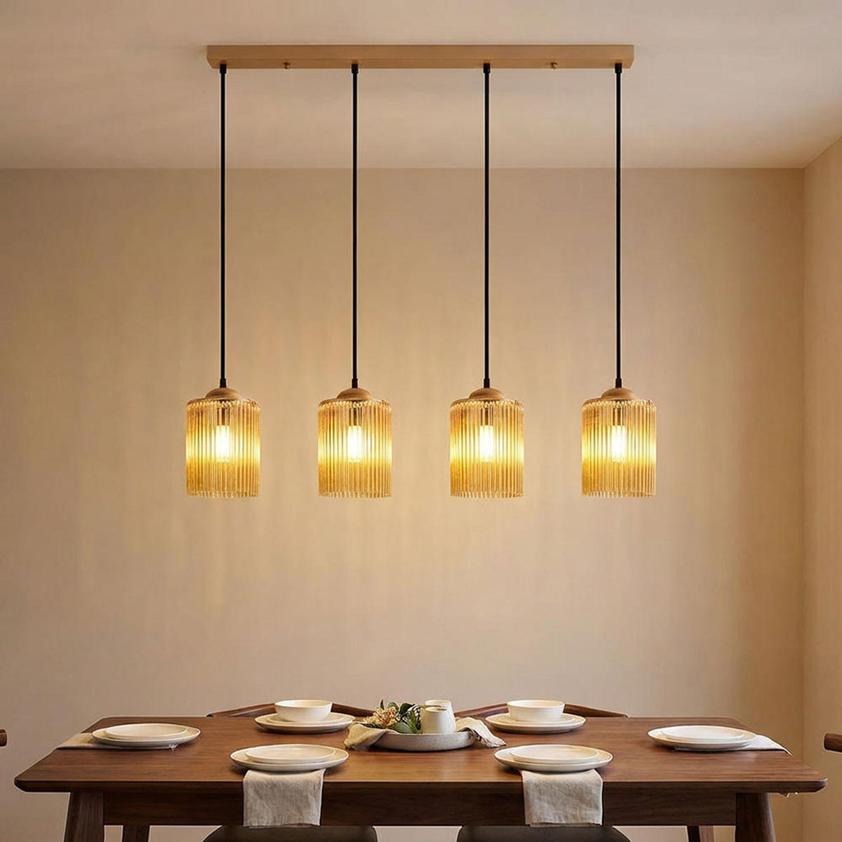 LED HÄNGELEUCHTE LEEDS Gold Acrylstäbe Amber - Goldfarben, Metall (87/12/133cm) - Nowa