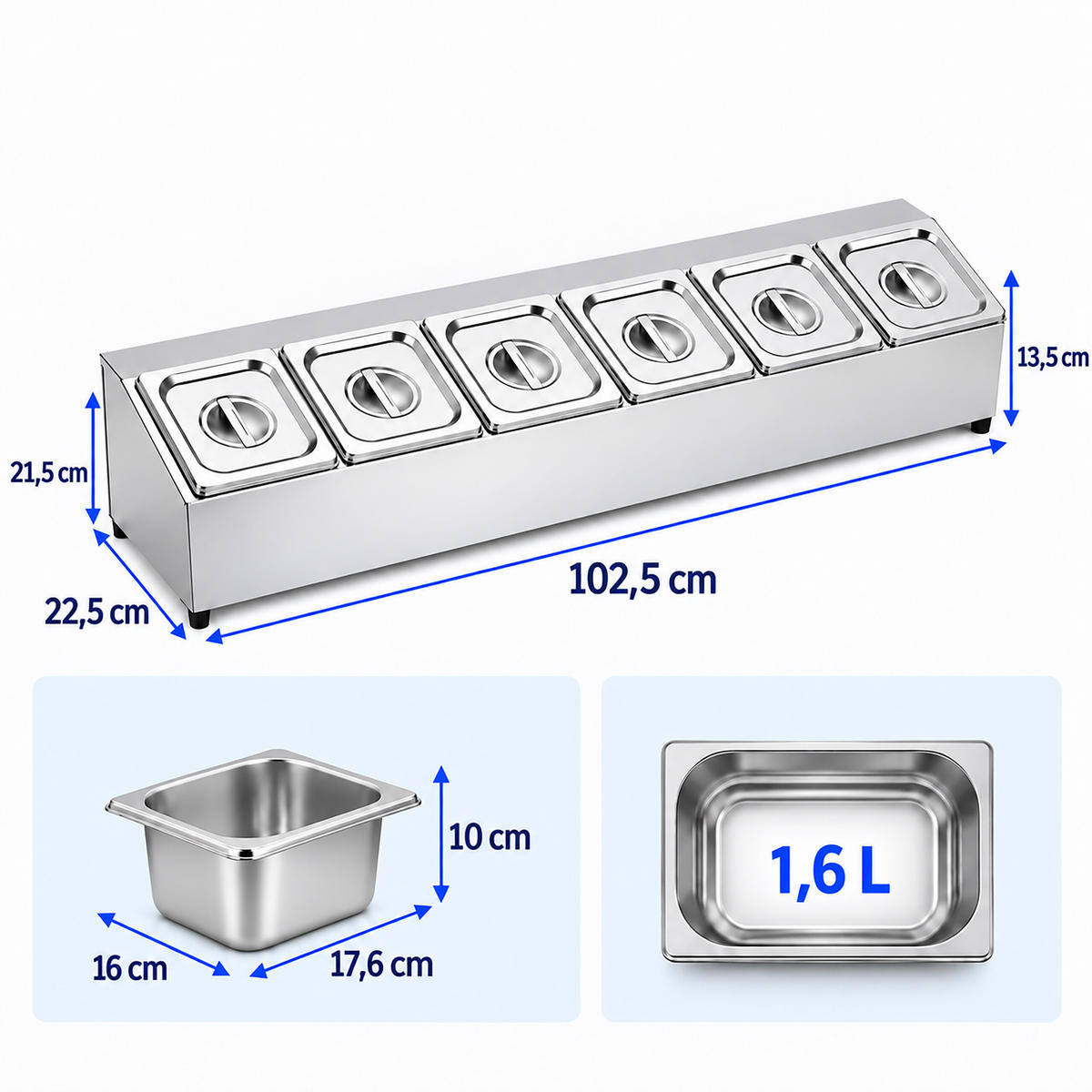 ZUTATENBEHÄLTER Silber 6-Fach mit Deckel - Silberfarben, Kunststoff/Metall - Relaxdays